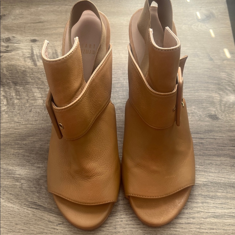 Stuart Weitzman Camel Open-Toe Ankle Booties